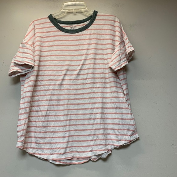 Madewell Tops - Madewell T-Shirt Womens XL Pink White Excellent Striped Ringer Cotton Tee 13617